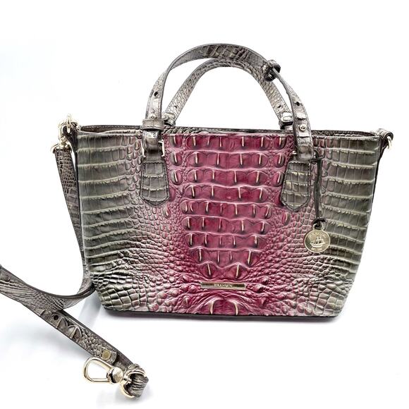 BRAHMIN Ombre Melbourne Mini Misha‎ Satchel Garnet Gray Gag Croc Embossed - Picture 5 of 11